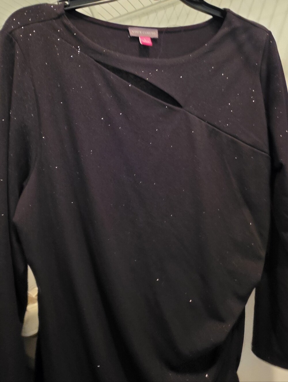Vince Camuto Black Long-Sleeve Top with Sparkle Detail